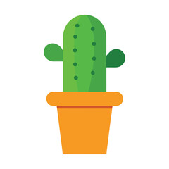 Simple green cactus plant in a orange pot flat design illustration
