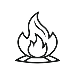 Minimalist black outline illustration of a campfire burning brightly on wood