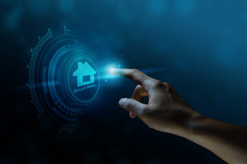 Business person using digital dashboard of smart home app for control home appliances. Technology assistant for smart devices, intelligent house or smart home technology.