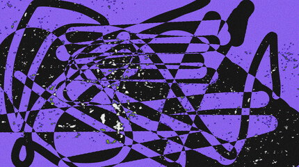 An abstract grunge illustration with chaotic black lines and a purple background, evoking a sense of edgy creativity