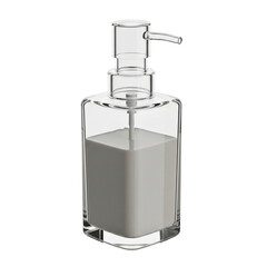 Obraz premium Clear glass soap dispenser with neutral colored soap isolated on transparent background