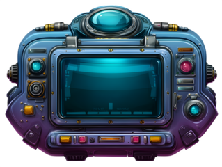A spaceship dashboard with buttons and screen, sci-fi style, isolated on transparent background