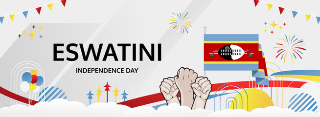 Eswatini Independence Day modern greeting banner. 6 September Happy National Somhlolo Day. Festive horizontal templates in flag colors, great for carnival poster, tourism campaign, holiday flash sale