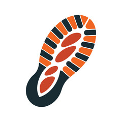 Footprint silhouette design orange and dark blue tread mark vector illustration