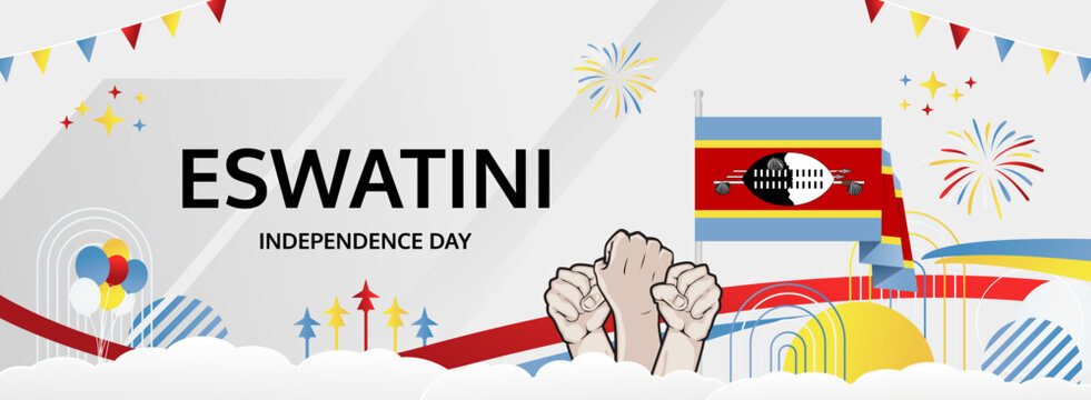 Eswatini Independence Day modern greeting banner. 6 September Happy National Somhlolo Day. Festive horizontal templates in flag colors, great for carnival poster, tourism campaign, holiday flash sale