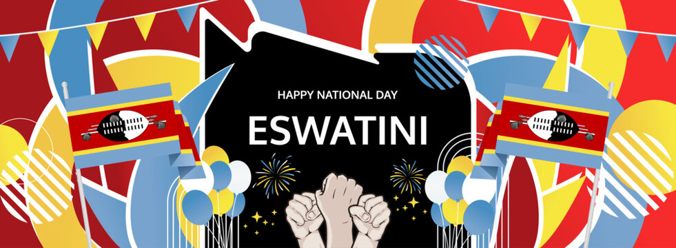 Eswatini Independence Day modern greeting banner. 6 September Happy National Somhlolo Day. Festive horizontal templates in flag colors, great for carnival poster, tourism campaign, holiday flash sale