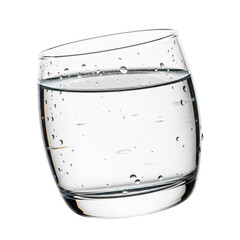 Clear water glass with water droplets on the wall isolated on transparent background
