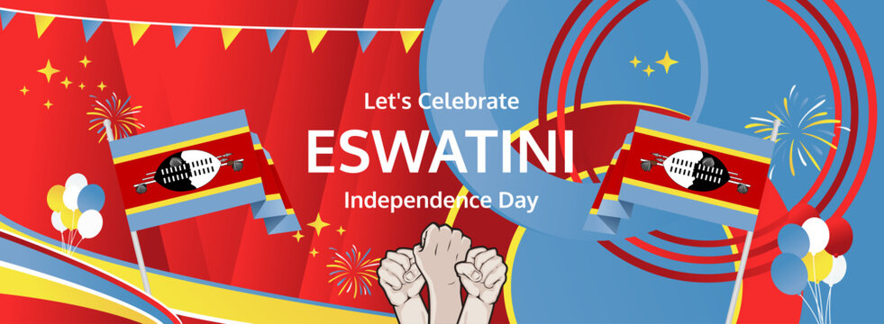 Eswatini Independence Day modern greeting banner. 6 September Happy National Somhlolo Day. Festive horizontal templates in flag colors, great for carnival poster, tourism campaign, holiday flash sale