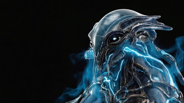 Portrait of aliens or extraterrestrial creatures over black background, 4k video