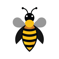 Minimalist vector graphic of a cute cartoon bee isolated on white