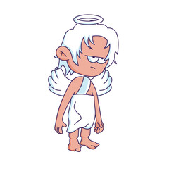 Cartoon-style character illustration with a bored or tired expression.