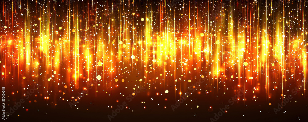 Poster dynamic sparkling and shining flash background with vibrant golden hues and glowing particles