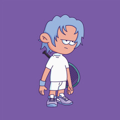 Cartoon-style character illustration with a bored or tired expression.