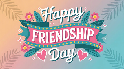 Obraz premium Happy friendship day festive design with flowers and banner