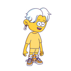 Cartoon-style character illustration with a bored or tired expression.