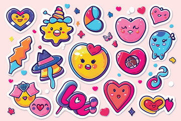 Naklejka premium Valentine's day retro cartoon doodles collection for prints, stickers, clipart, planners, cards, posters, scrapbooking, stationery, etc. EPS 10