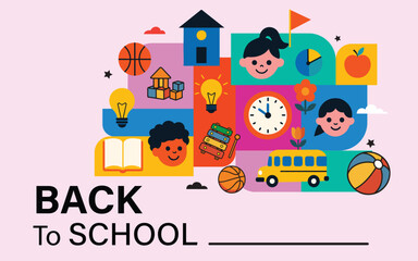 Back to school, geometrical modern style design. Back to school sale, promotion, poster and flyer stock illustration