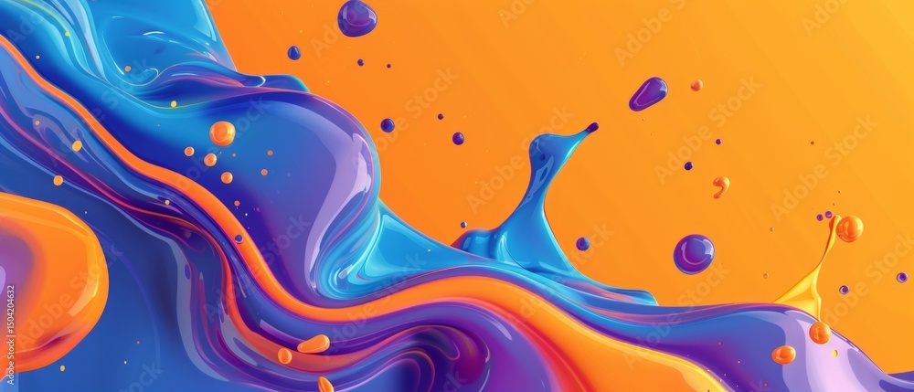 Poster dynamic explosive colorful liquid splashes with flowing movements on neutral background