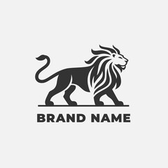 Walking lion silhouette logo with bold mane for strong corporate branding and premium business identity 