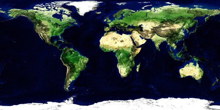 Fototapeta 5K - 3D world maps using data from Sentinel-2 imagery and Mapzen Global Terrain. Includes topographic, elevation, and night views for educational or visual purposes.