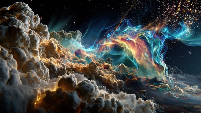 Celestial Aurora Over Cosmic Clouds
