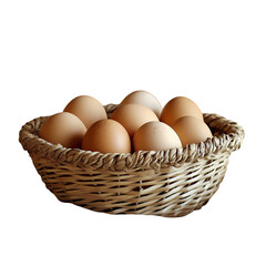 Brown Eggs in a Wicker Basket isolated on transparent background
