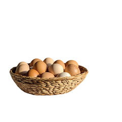Brown and White Eggs in a Woven Basket isolated on transparent background