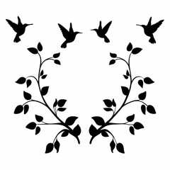 Naklejka premium Nature design illustration with butterflies on flowers, leaves, and branches, featuring a delicate floral pattern and silhouette elements