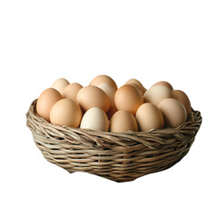 Brown Eggs in a Wicker Basket isolated on transparent background
