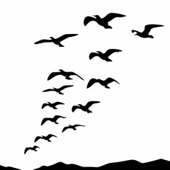 Fototapeta premium Vector silhouettes of flying birds and sea animals, a collection of wild nature illustrations