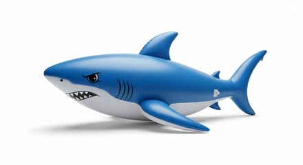 Obraz premium Cartoon shark toy, blue and white, swimming for kid background. Education