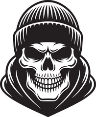 Skull in Beanie and Hoodie – Grunge Streetwear Skull Vector Illustration | Detailed Illustration of a Grim Skull Wearing a Beanie and Hoodie