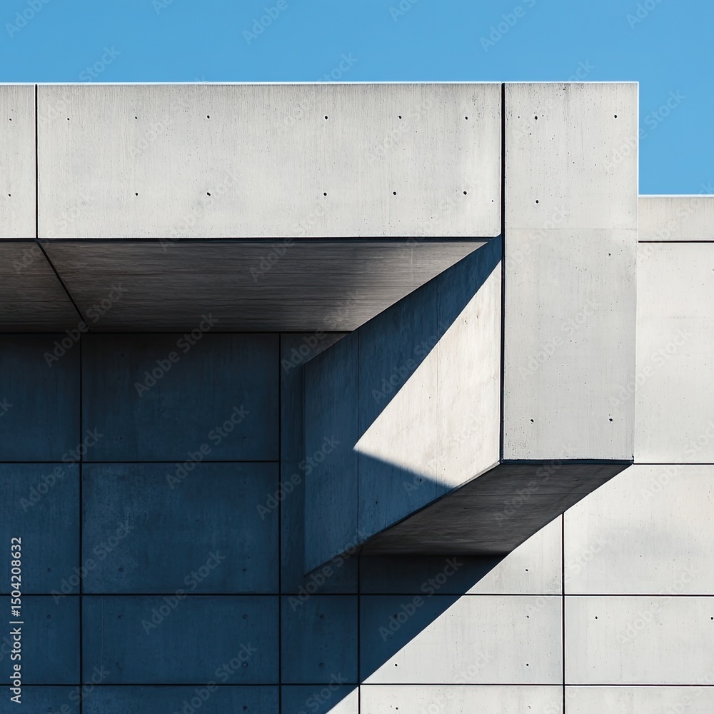 Poster close-up of angular overhang on a modernist building with deep shadows