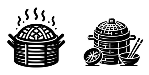 Traditional asian bamboo steamer illustration