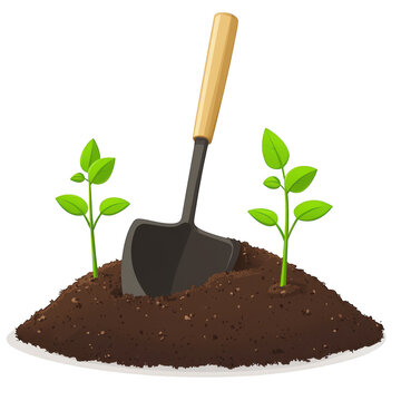 shovel in soil with green plants clip art preview