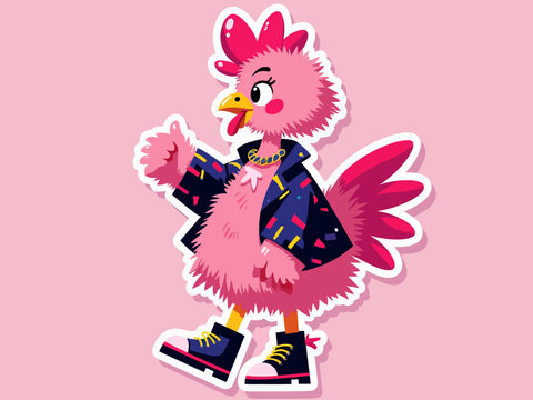 Naklejki A punk pink chick, digital character sheet, sticker style