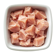 Diced Tuna in White Bowl isolated on transparent background