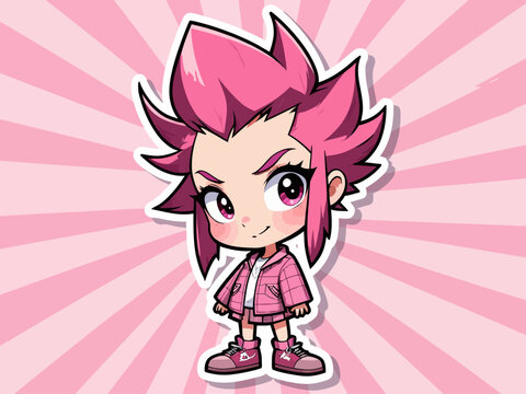 Naklejki A punk pink chick, digital character sheet, sticker style