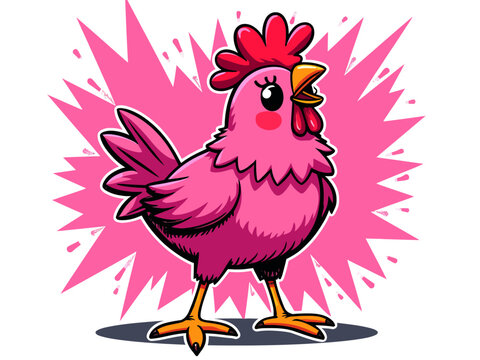 Naklejki A punk pink chick, digital character sheet, sticker style
