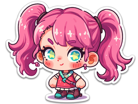 Naklejki A punk pink chick, digital character sheet, sticker style