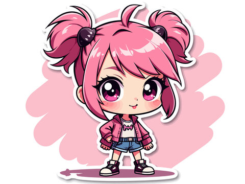 Naklejki A punk pink chick, digital character sheet, sticker style