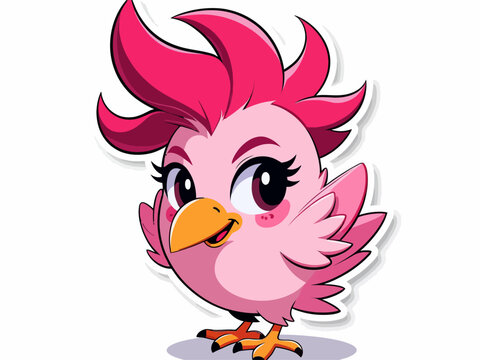 Naklejki A punk pink chick, digital character sheet, sticker style