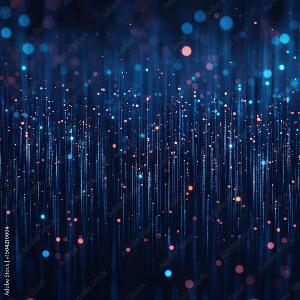 Poster dark blue tech-style digital background with glowing lines and particles