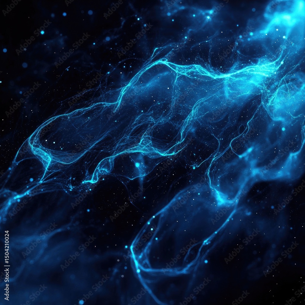 Poster dark blue tech-style digital background with glowing lines and particles