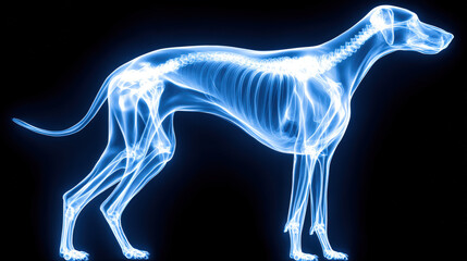 X-ray Image of a Dog's Skeletal Structure with Glowing Effect