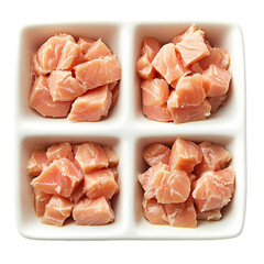 Four Portions of Diced Salmon isolated on transparent background