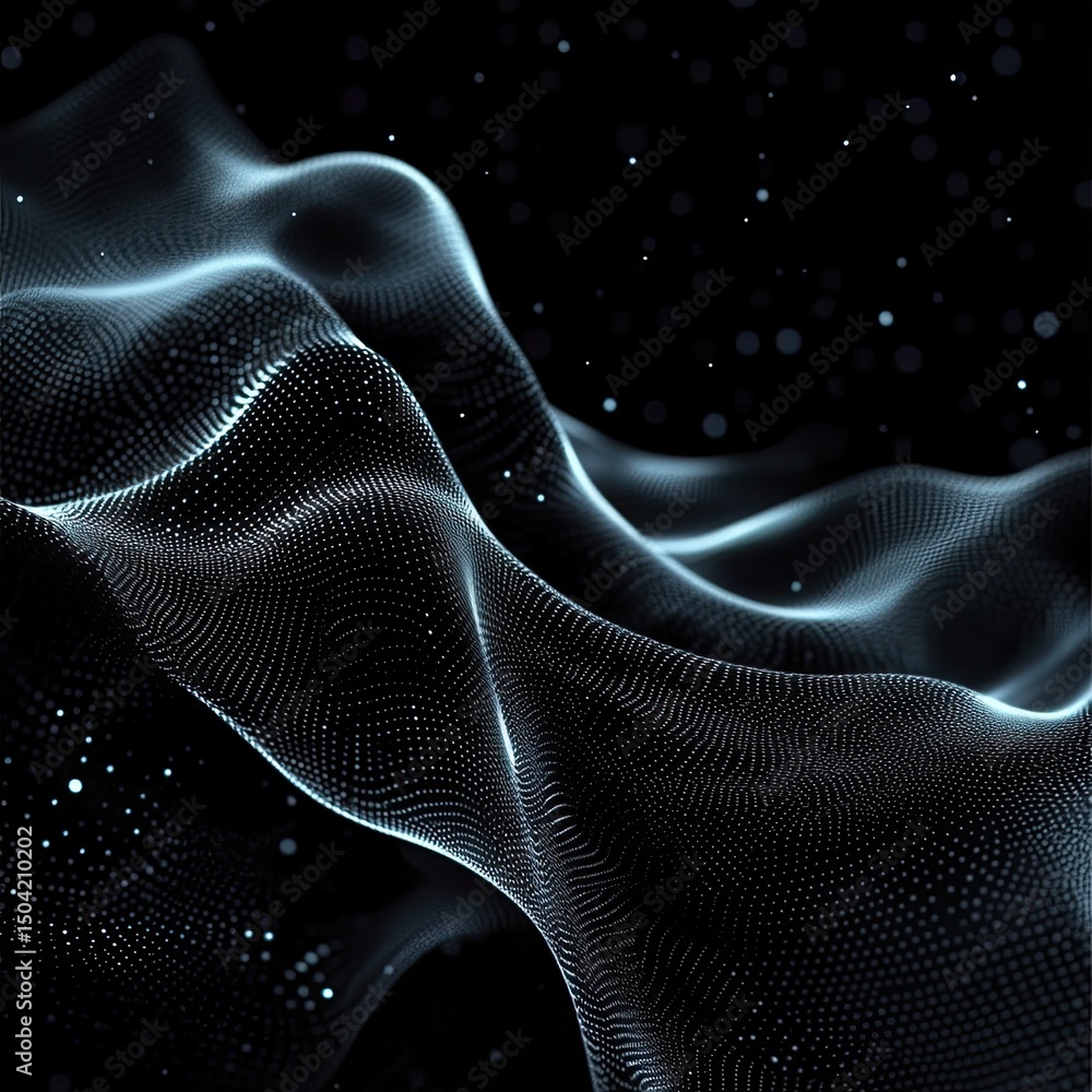 Poster deep black background with glowing abstract particles floating