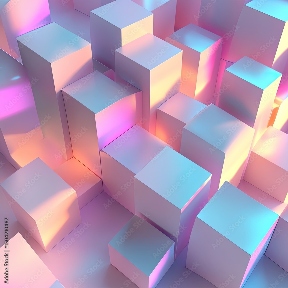 Aufkleber dynamic d cubes with colorful lighting on a neutral background