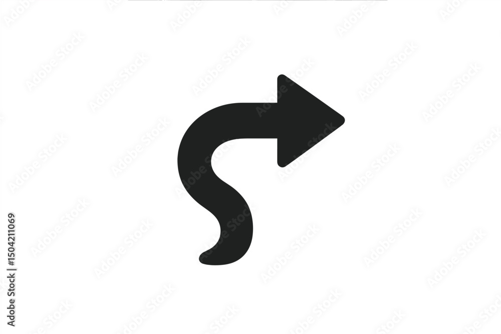Poster curved arrow pointing right indicating direction and movement in a simple black design