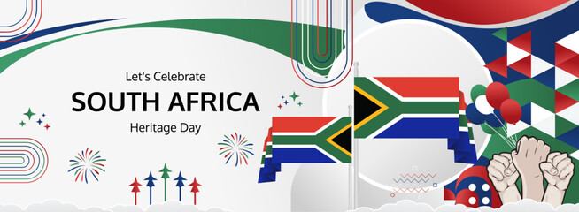 South Africa Heritage Day modern greeting banner. 24 September Happy National Day. Festive horizontal background in flag colors, great for carnival poster, tourism campaign, holiday flash sale © Naufal Milan Design